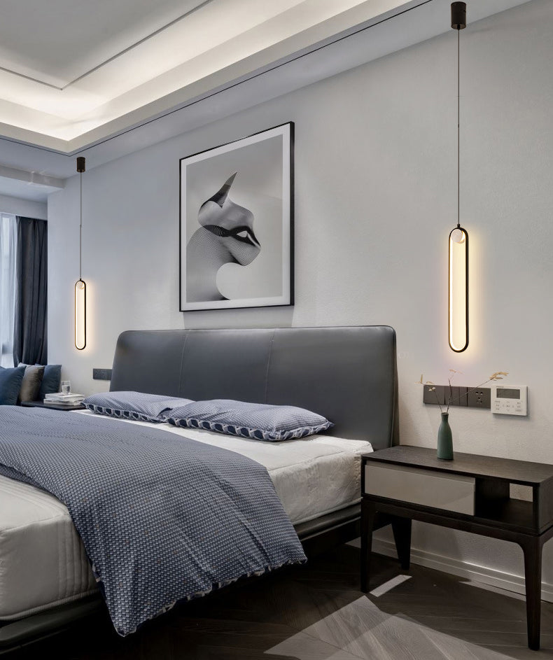 Oblong LED Hanging Lamp in Modern Minimalist Style Wrought Iron Pendant Light with Silicone Shade