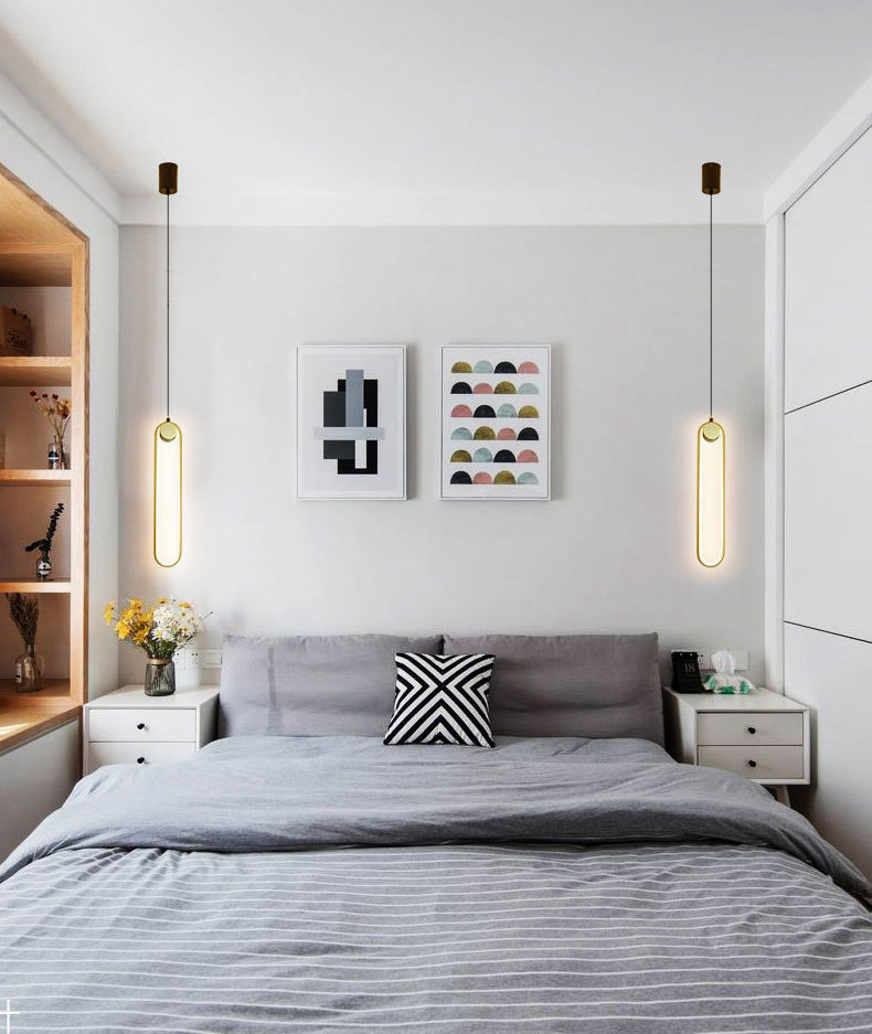 Oblong LED Hanging Lamp in Modern Minimalist Style Wrought Iron Pendant Light with Silicone Shade