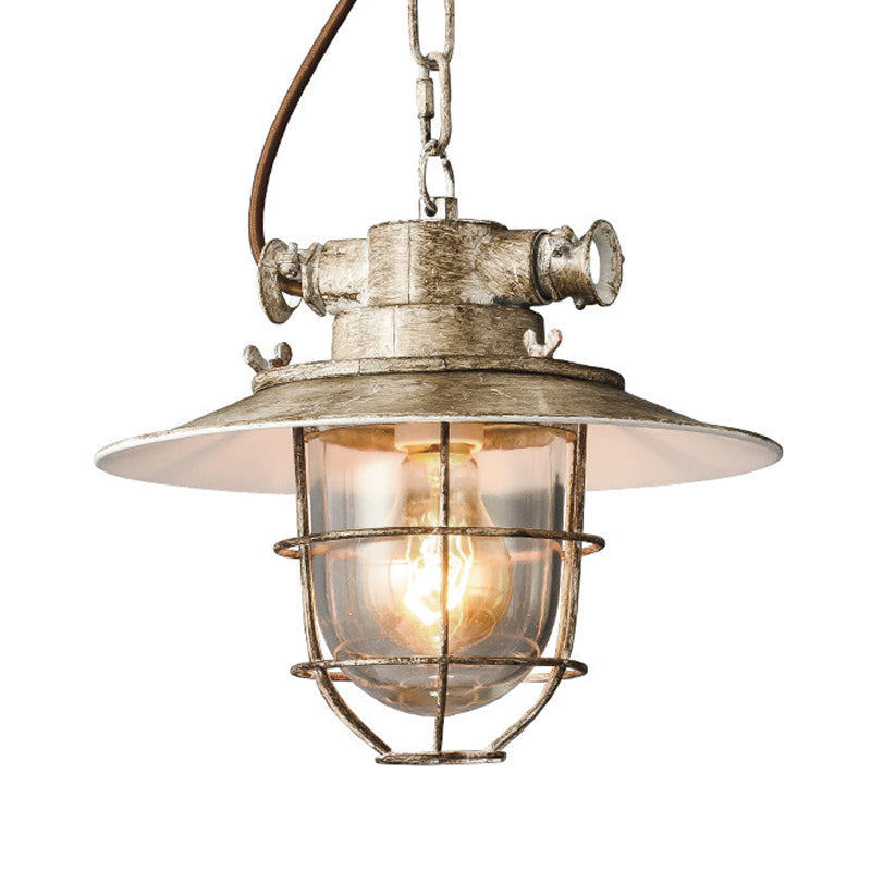 Wit/blauw 1 lichte hanglamp industrieel metalen metalen brede flare hangend licht met kooi