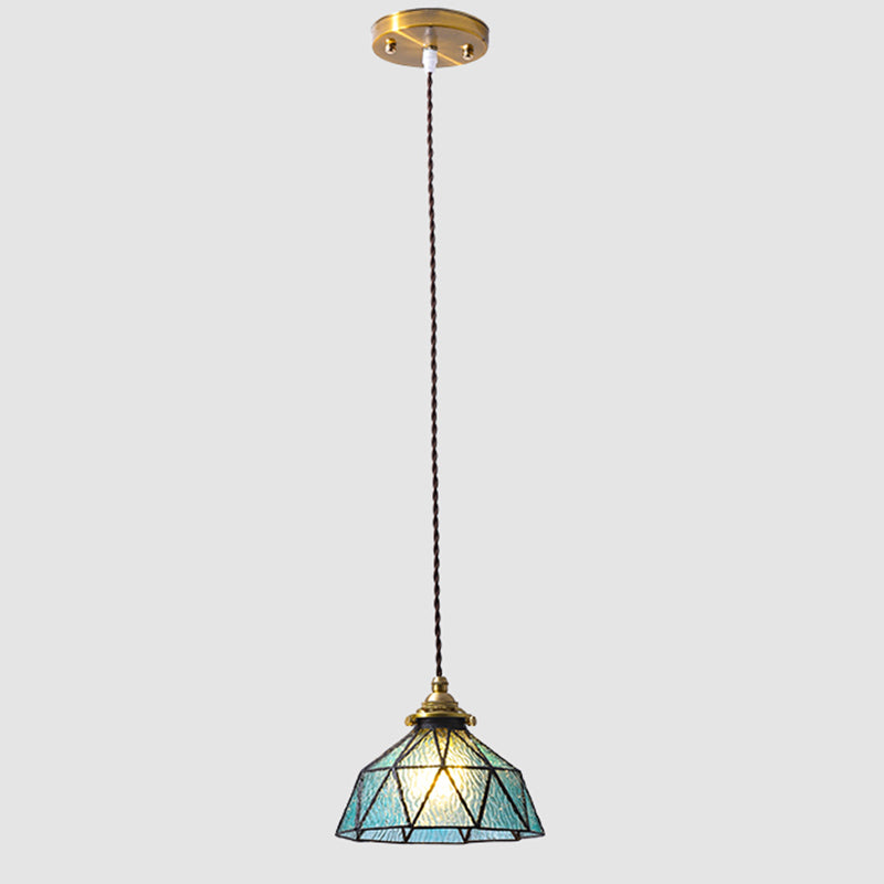 Bedroom Hanging Ceiling Light Tiffany Pendant Ceiling Light with Conical Stained Art Glass