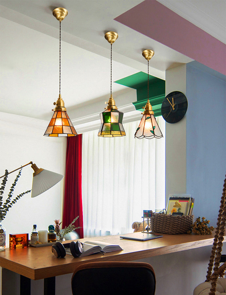 Gearceerde hanger verlichtingsarmatuur Tiffany -stijl gebrandschilderd glasvering hanglampje
