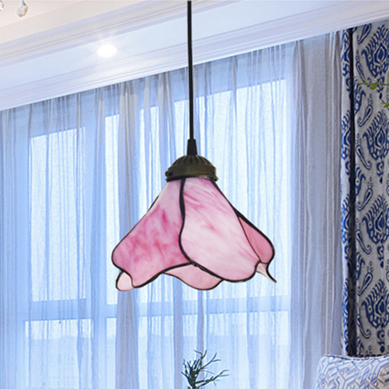 Lotus Stained Glass Pendant Lighting Fixture Tiffany Style Suspended Lighting Fixture