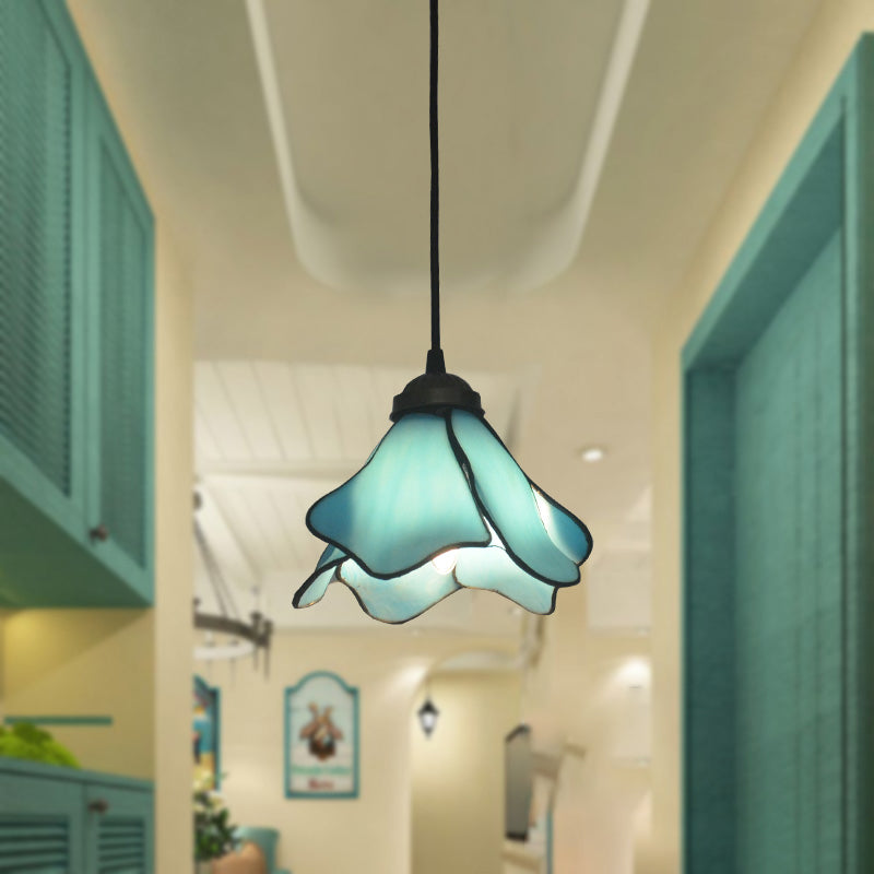 Lotus Stained Glass Pendant Lighting Fixture Tiffany Style Suspended Lighting Fixture