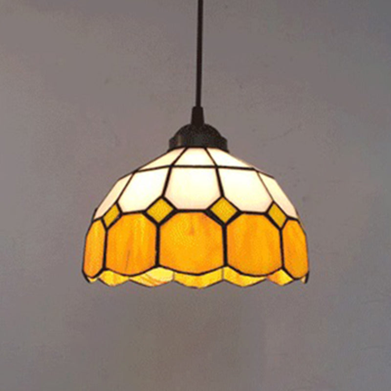Bowl Pendant Lighting Fixture Tiffany Style Stained Glass Suspension Pendant Light