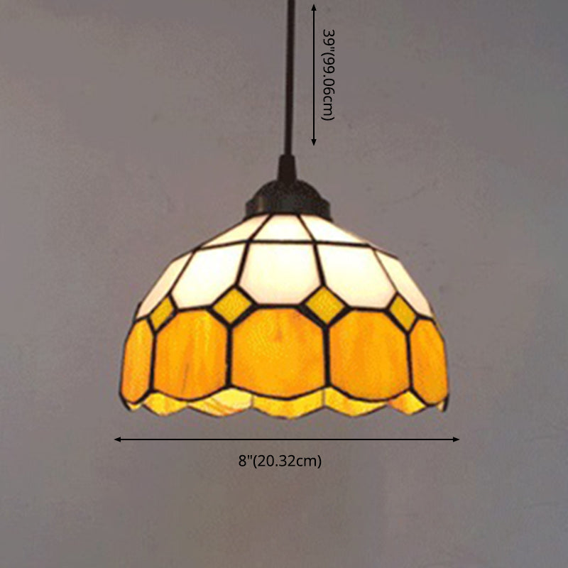 Bowl Pendant Lighting Fixture Tiffany Style Stained Glass Suspension Pendant Light
