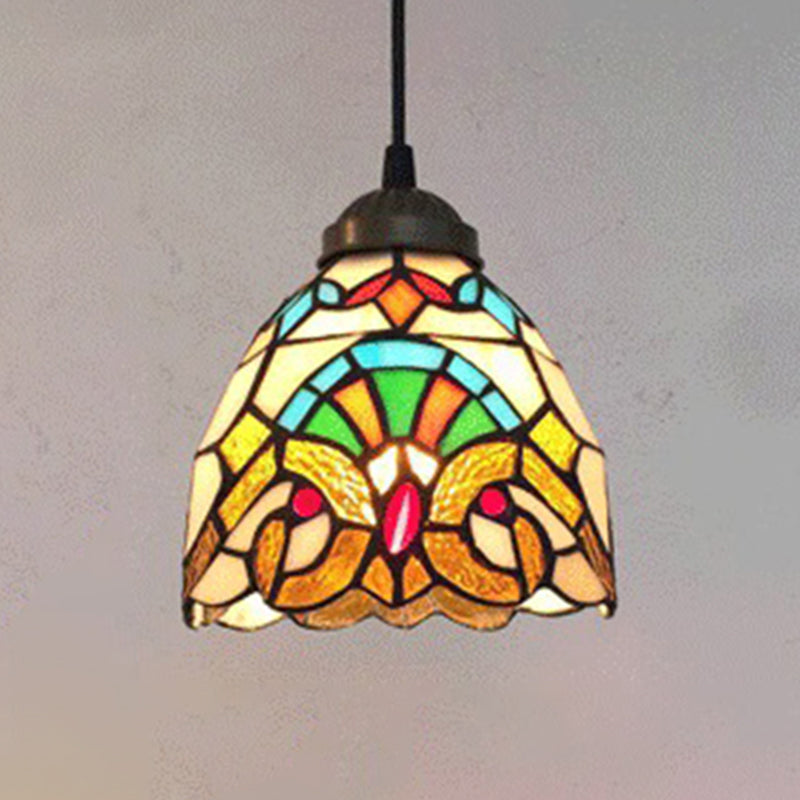 Bowl Pendant Lighting Fixture Tiffany Style Stained Glass Suspension Pendant Light