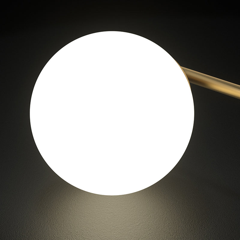 Gebogener Tisch Licht minimalistische Opalkugelglas 2-Bulb-Messing Nacht Stand Lampe für Schlafzimmer