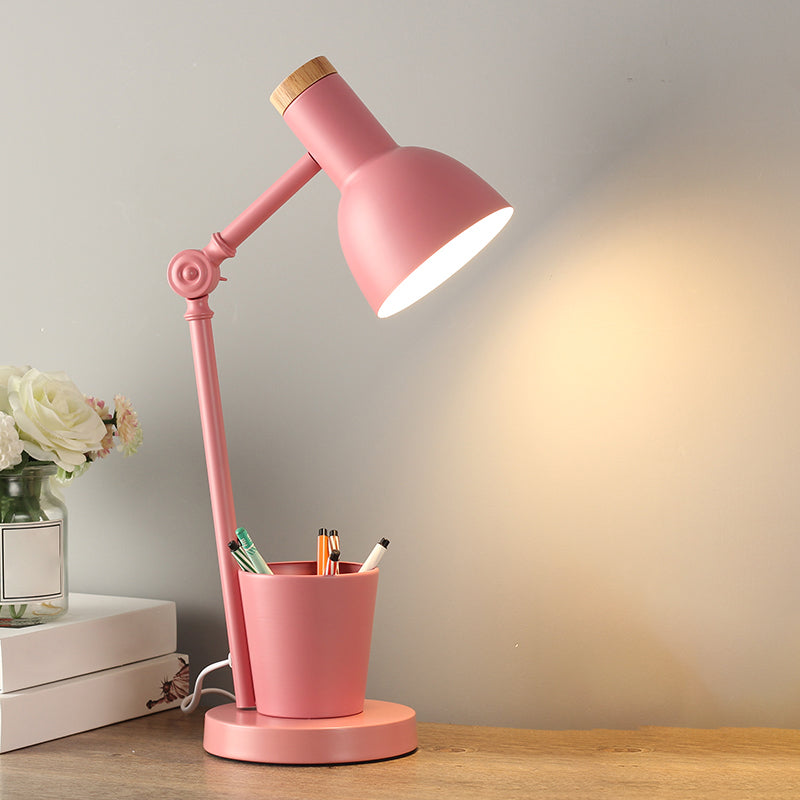 Lampada da scrivania per sala studio con braccio oscillante Lampada da lettura in stile Macaron a 1 testa in metallo con portapenne