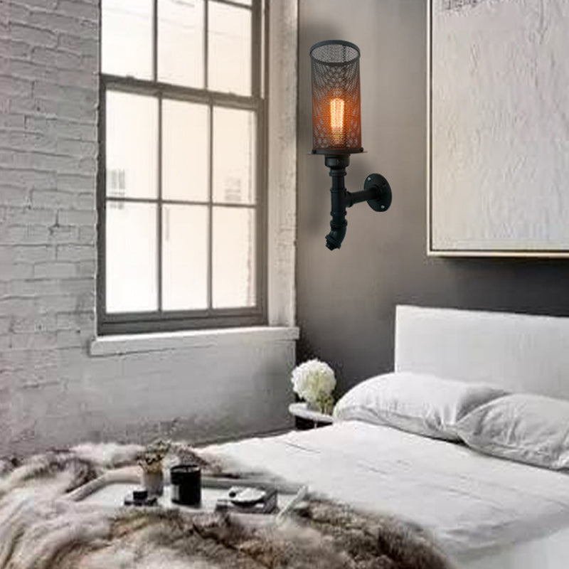1 Light Metal Wall Lighting Industrial Black Wire Mesh Bedroom Sconce Lighting Fixture