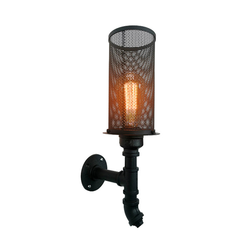 1 Light Metal Wall Lighting Industrial Black Wire Mesh Bedroom Sconce Lighting Fixture