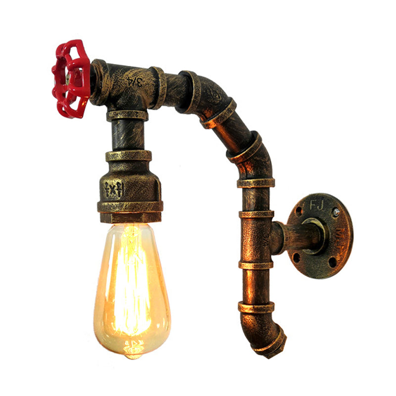 Metal Bare Bulb Wall Mounted Pipe Light Vintage 1 Light Dining Room Sconce in Aged Silver/Weathered Copper