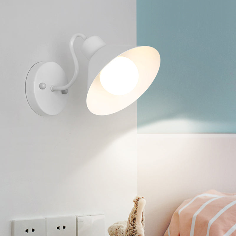 1 Light Bedroom Wall Lamp Industrial Style White/Black Sconce Light Fixture with Cone Metal Shade