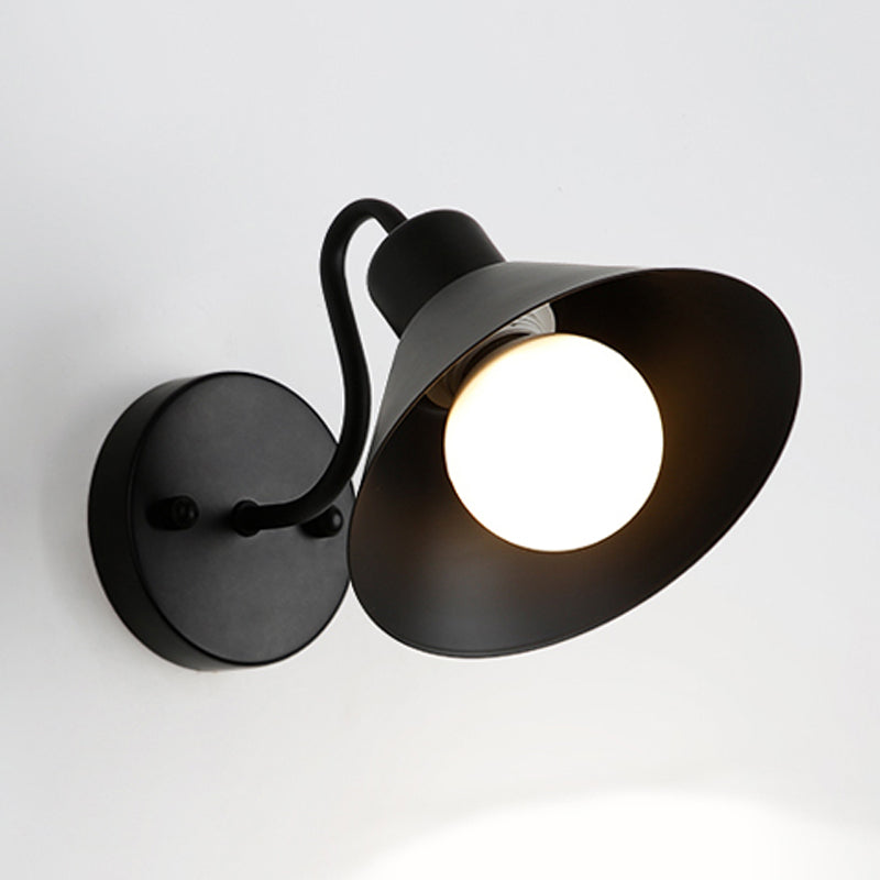 1 Light Bedroom Wall Lamp Industrial Style White/Black Sconce Light Fixture with Cone Metal Shade