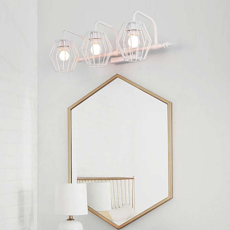 Metal Caged Wall Mounted Lamp Industrial 2/3 Lights Living Room Sconce Light in Black/White