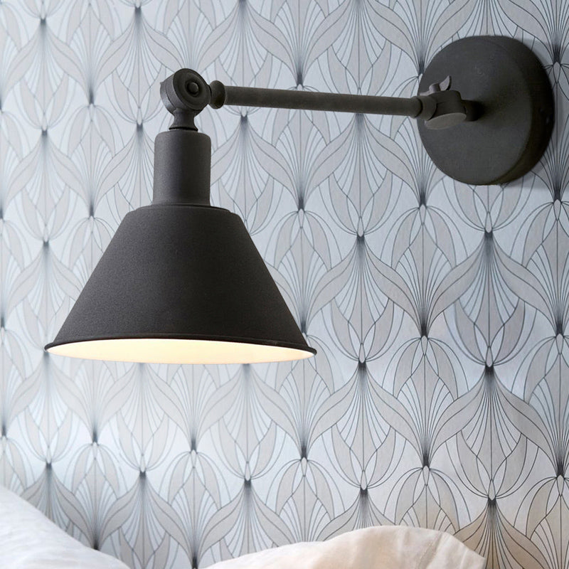 Cone Metal Wall Hanging Light Industrial Style 1 Light Bedroom Sconce Lamp in White/Black