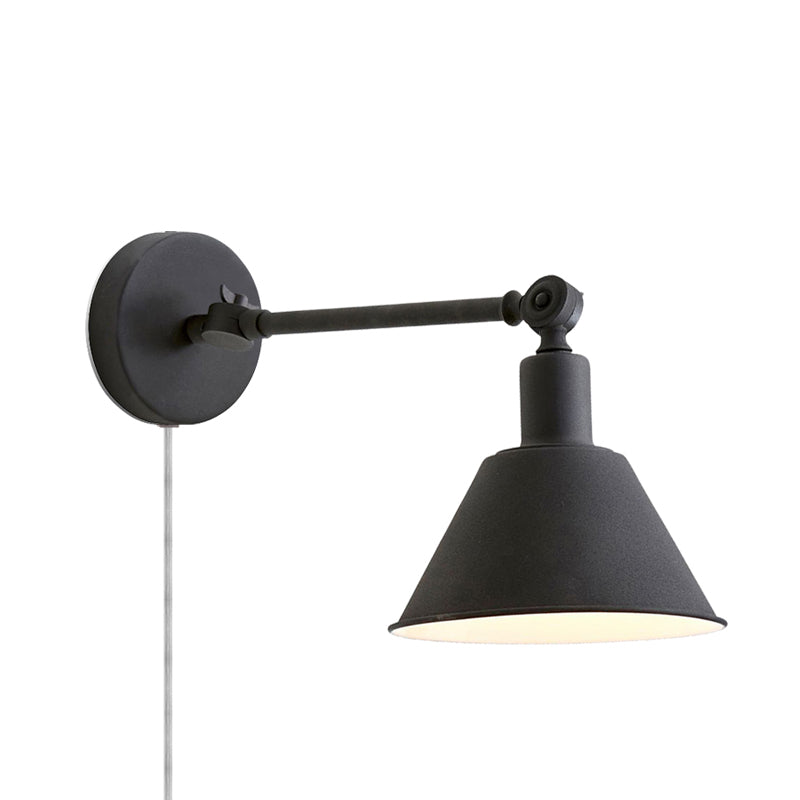 Cone Metal Wall Hanging Light Industrial Style 1 Light Bedroom Sconce Lamp in White/Black