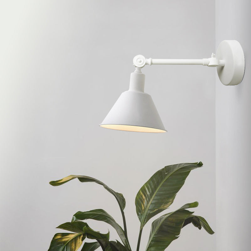 Cone Metal Wall Hanging Light Industrial Style 1 Light Bedroom Sconce Lamp in White/Black