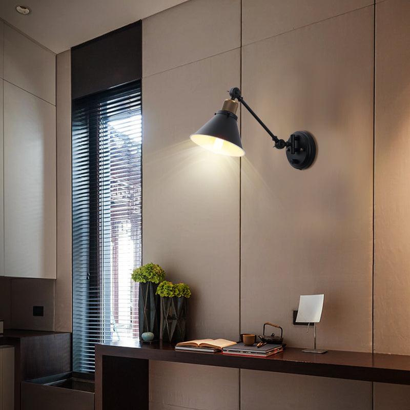 Conical Metal Sconce Industrial 1 Light Indoor Wall Mounted Light Fixture in Black