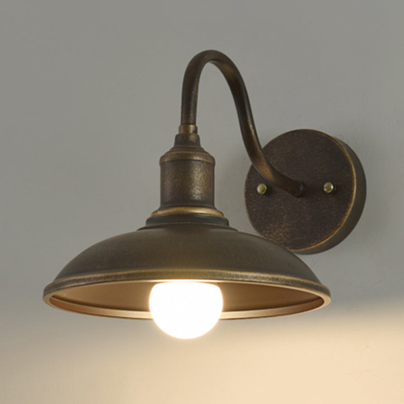 1 Light Outdoor Lighting Fixture Vintage Aged Silver/Antique Brass Wall Lamp with Domed Metal Shade