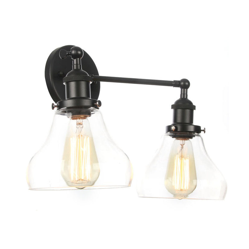 Clear Glass Black/Brass/Bronze Wall Lighting Pear Shaped 2 Lights Industrial Style Sconce Lamp