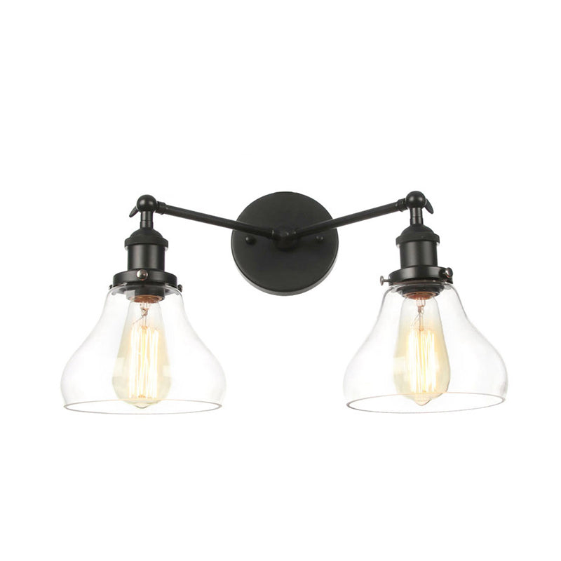 Clear Glass Black/Brass/Bronze Wall Lighting Pear Shaped 2 Lights Industrial Style Sconce Lamp