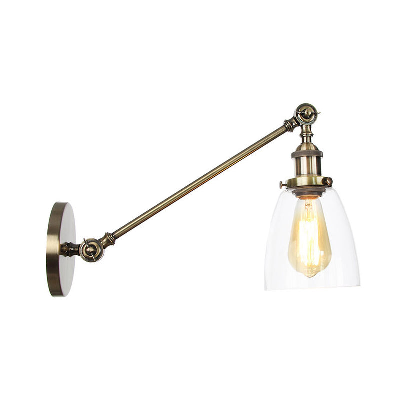 Black/Bronze/Brass 1 Light Wall Light Fixture Industrial Style Clear Glass Tapered Sconce with Arm, 8"/12" L