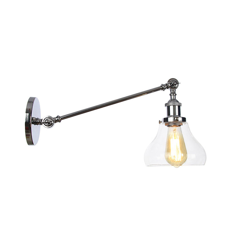 1 luminaire d'éclairage intérieur léger Ferme noire / bronze / application en laiton avec une nuance en verre transparent poire, 8 "/ 12" L bras