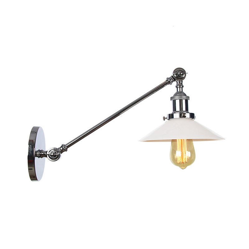 Industrial Conical Sconce Light 1 Light Opal Glass Wall Lamp in Black/Bronze/Brass with Arm, 8"/12" L