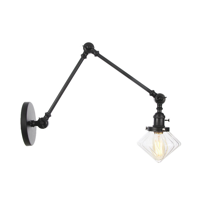 1 Salle de salle à manger légère Light Light Vintage Black / Bronze / Brass Mur Murd Murd With Diamond Plein / Amber Glass Shade, 8 "+8" / 8 "+8" +8 "L bras réglable