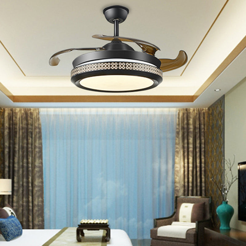 16"/19.5" W Round Living Room Ceiling Fan Light Minimalist Acrylic LED Semi Flush Mount Lighting in Black, Remote Control/Remote Control and Wall Control