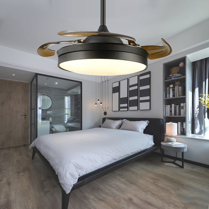 Black 16"/19.5" W LED Ceiling Fan Classic Acrylic Drum Semi Flush Lighting, Frequency Conversion/Remote Control