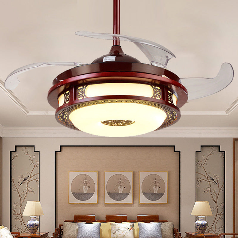LED Round Ceiling Light Traditional Red Brown Metal Semi Mount Lighting for Bedroom, Remote Control/Wall Control