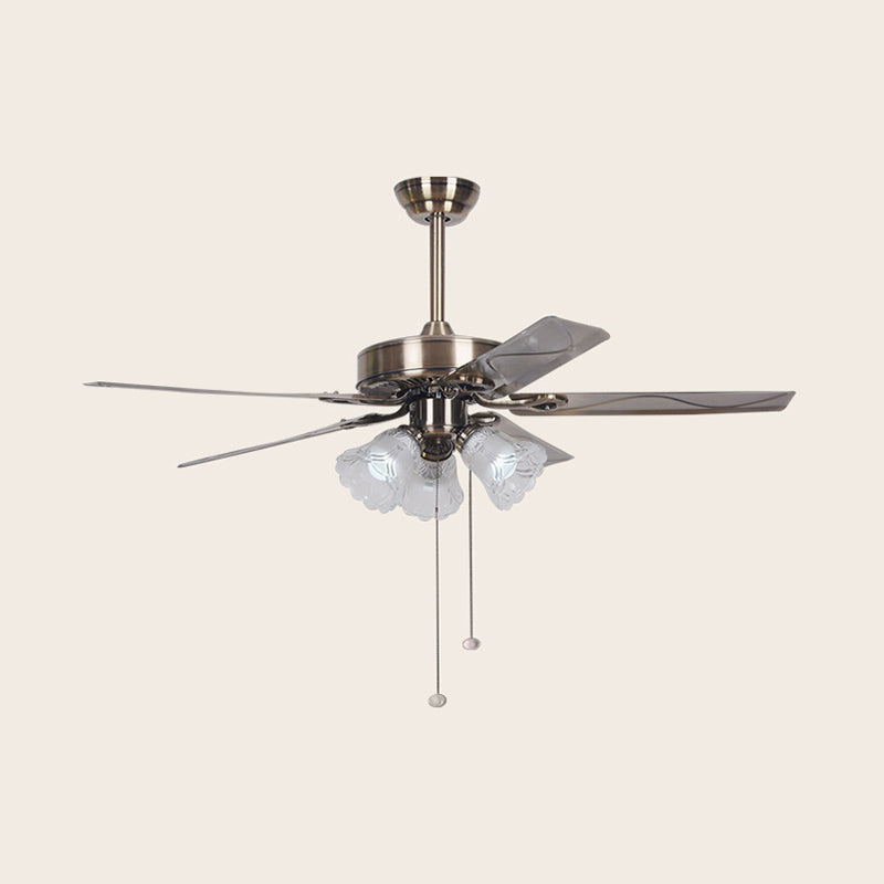 Opal Glass Silver Ceiling Fan Flower 3/5 Lights Classic Stylish Semi Flush Light for Dining Room