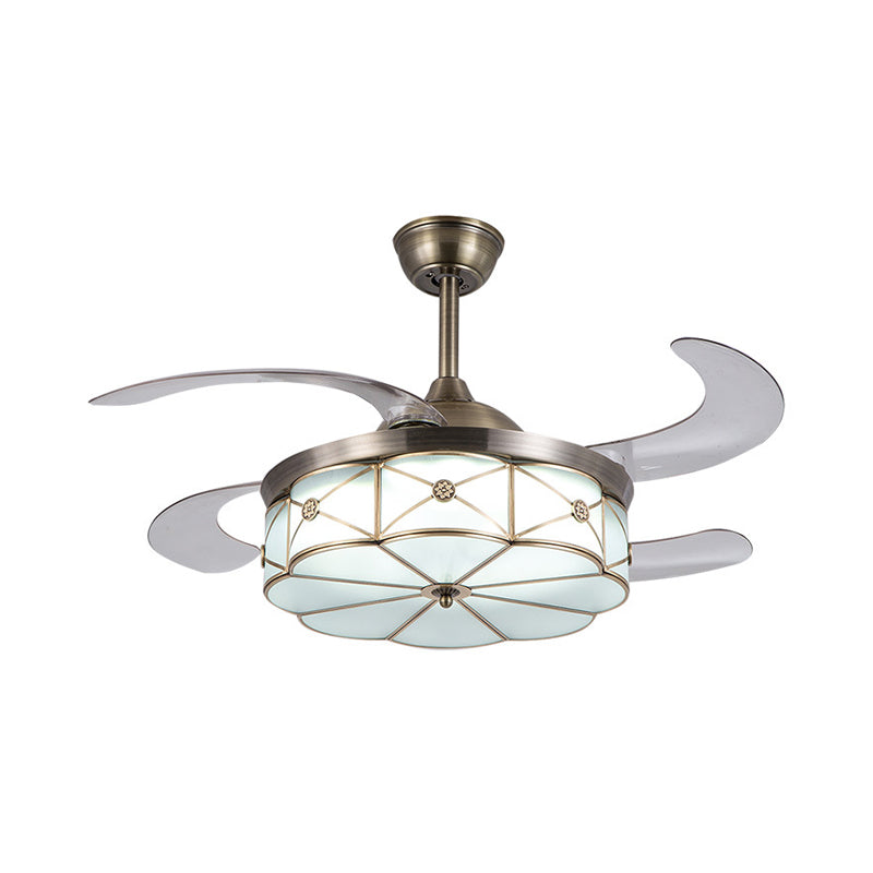 LED Living Room Ceiling Fan Light Traditional Nickel Semi Flush with Scalloped White Glass Shade