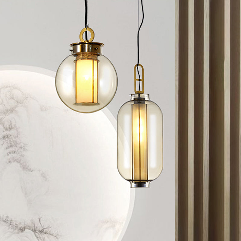1 Light Pendant Lamp Rural Cylinder Cognac Glass LED Hanging Light Fixture for Restaurant, 8.5"/10.5" Wide