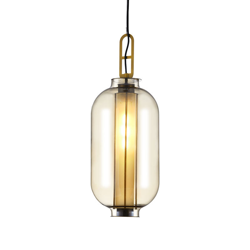 1 Light Pendant Lamp Rural Cylinder Cognac Glass LED Hanging Light Fixture for Restaurant, 8.5"/10.5" Wide