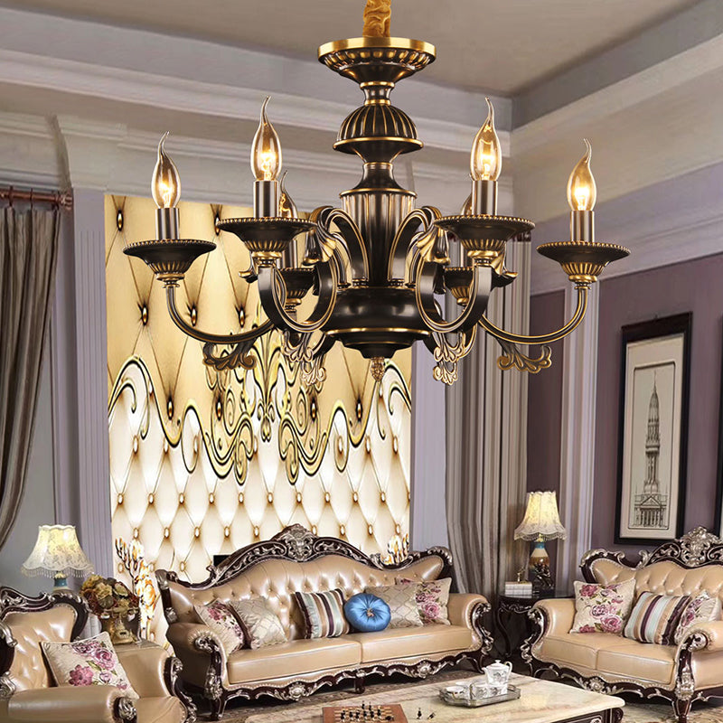 6 Heads Metal Pendant Chandelier Rustic Black and Gold Candle Living Room Ceiling Lamp Fixture