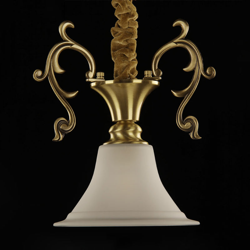 Brass 1 Head Hanging Lighting Colonial White Frosted Glass Bowl/Dome/Trapezoid Ceiling Suspension Lamp for Porch