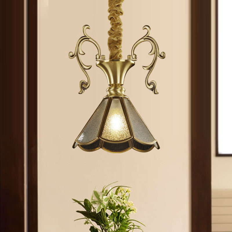 Brass Scallop Ceiling Pendant Colonial Seeded Glass 1 Light Dining Room Hanging Lamp Fixture
