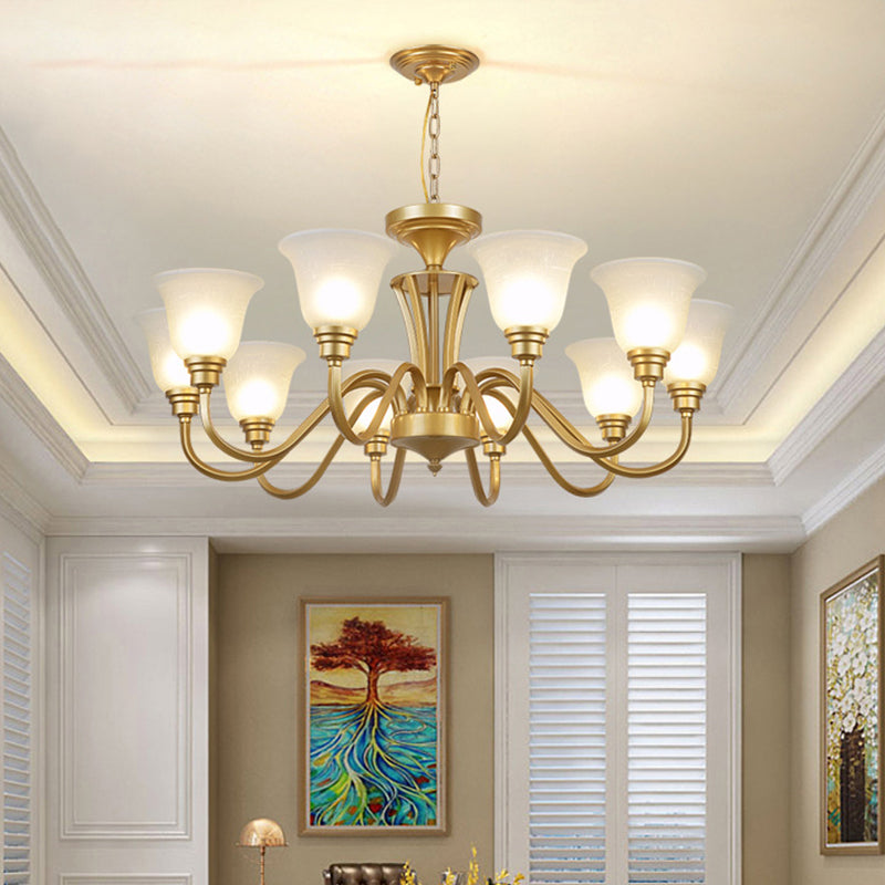 Sputnik Metal Chandelier Lighting Vintage 3/5/6 Bulbes Plafond salon Pendant en or avec nuance en verre blanche évasée