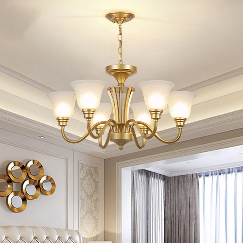 Sputnik Metal Chandelier Lighting Vintage 3/5/6 Bulbes Plafond salon Pendant en or avec nuance en verre blanche évasée