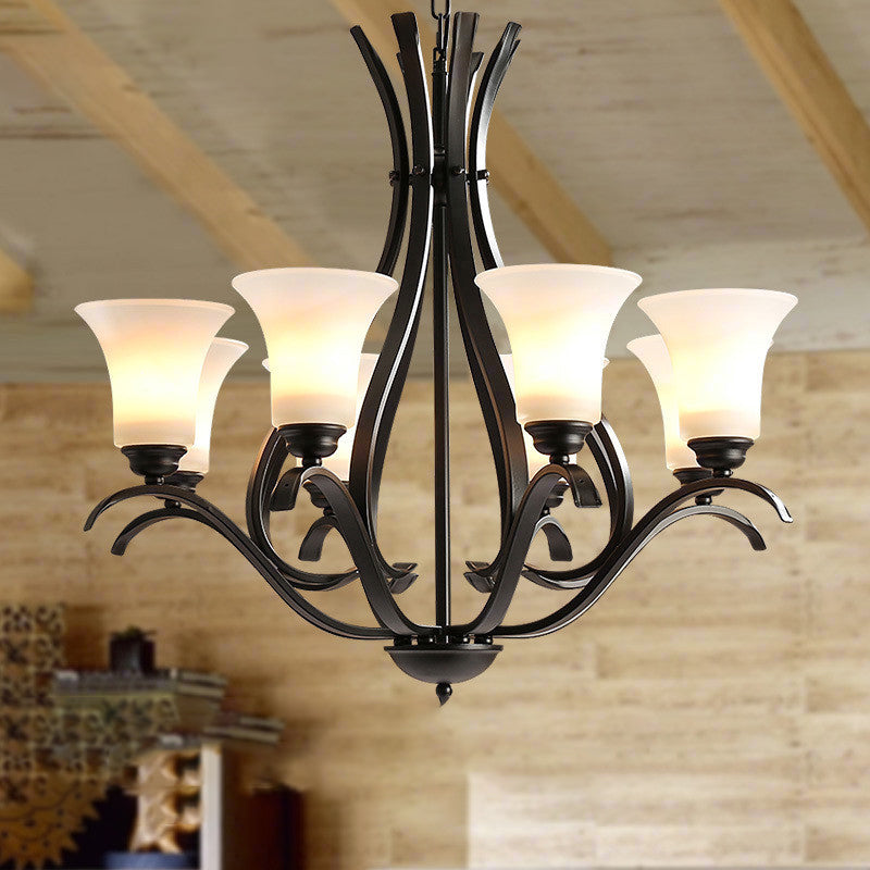 3/6/8 Bulbes Bell Chandelier Lighting Retro Finish Black Verre Verre suspendue suspendue pour le salon