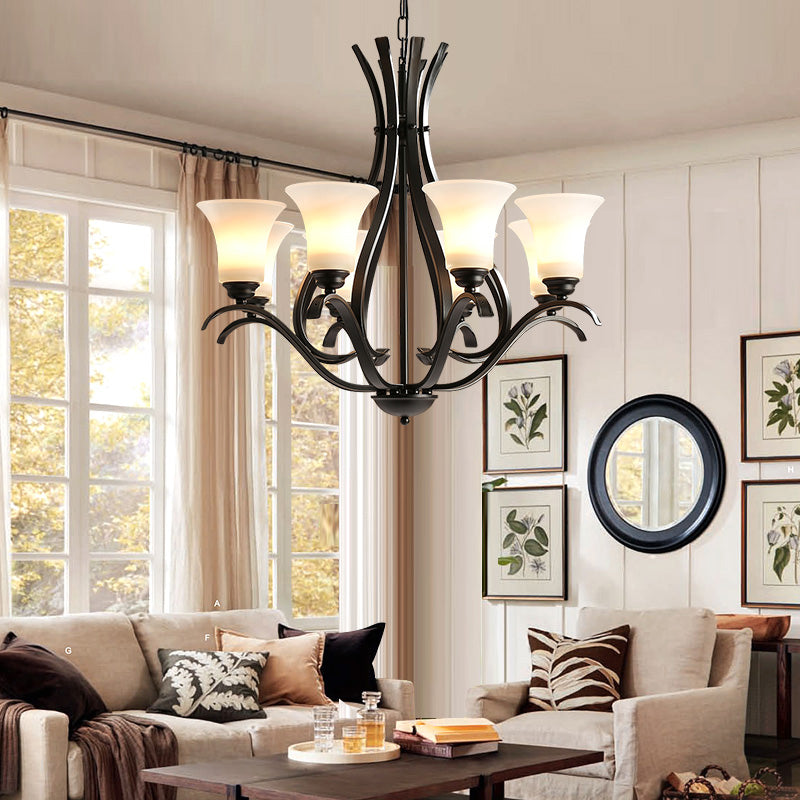 3/6/8 Bulbes Bell Chandelier Lighting Retro Finish Black Verre Verre suspendue suspendue pour le salon