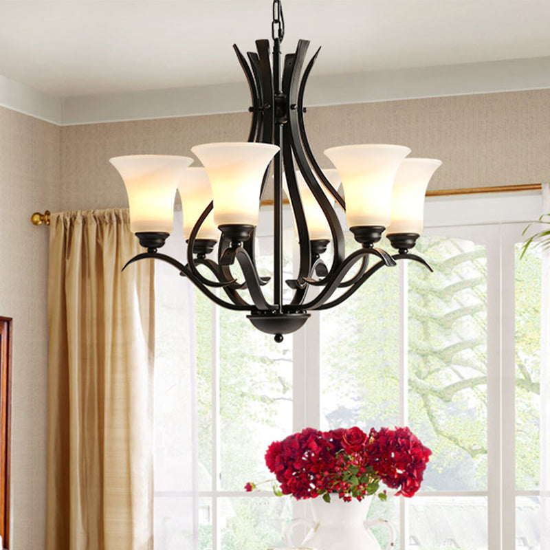 3/6/8 Bulbes Bell Chandelier Lighting Retro Finish Black Verre Verre suspendue suspendue pour le salon