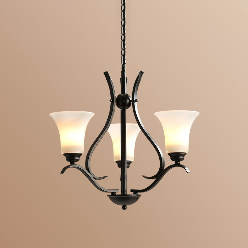 3/6/8 Bulbes Bell Chandelier Lighting Retro Finish Black Verre Verre suspendue suspendue pour le salon