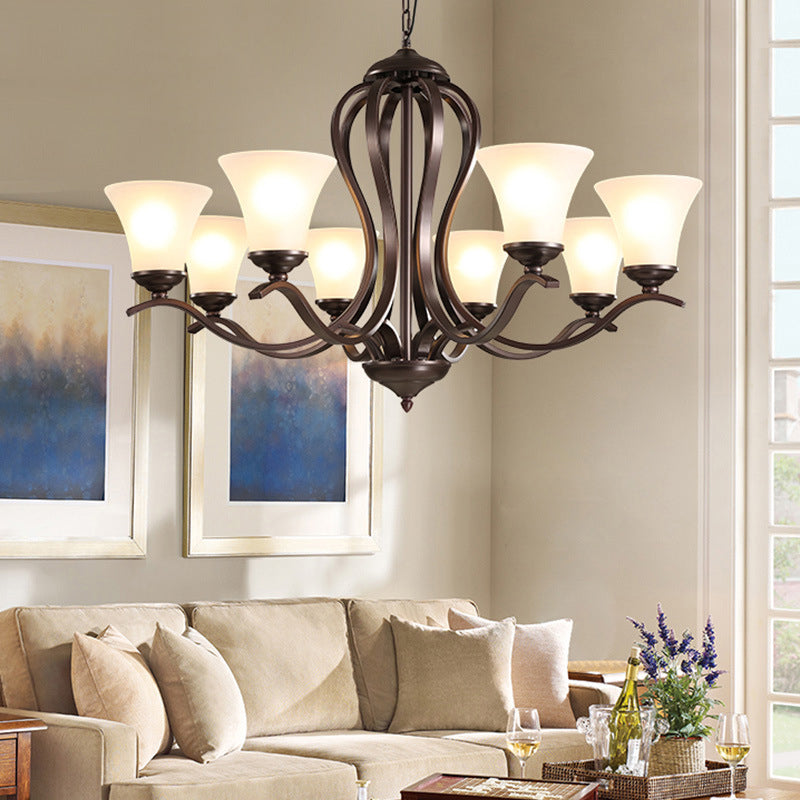 Black Flared Chandelier Pendant Lighting Vintage Opal Glass 3/6/8 Lights Bedroom Hanging Ceiling Lamp