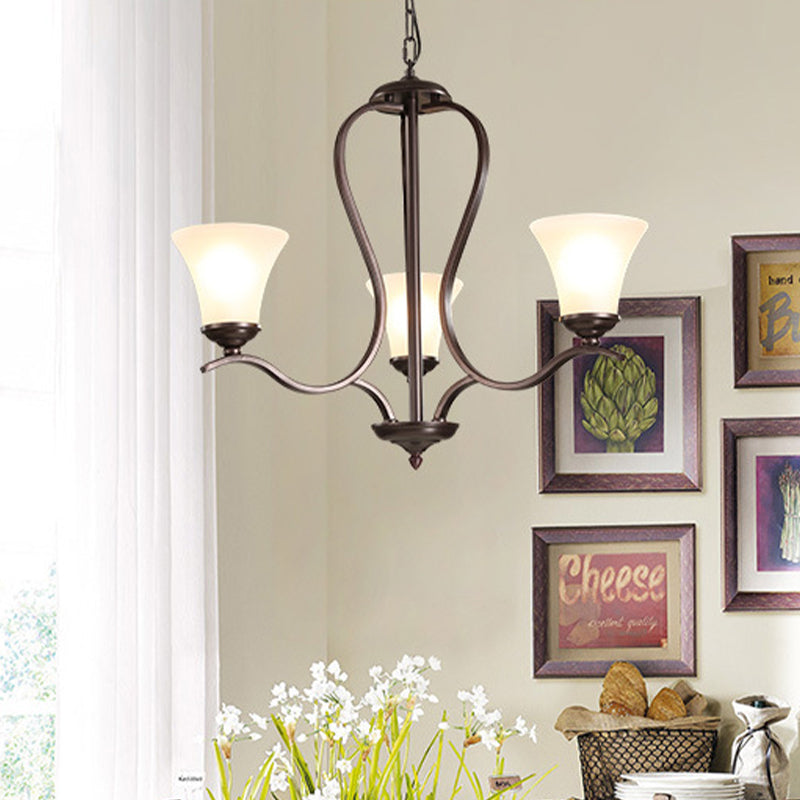 Black Flared Chandelier Pendant Lighting Vintage Opal Glass 3/6/8 Lights Bedroom Hanging Ceiling Lamp