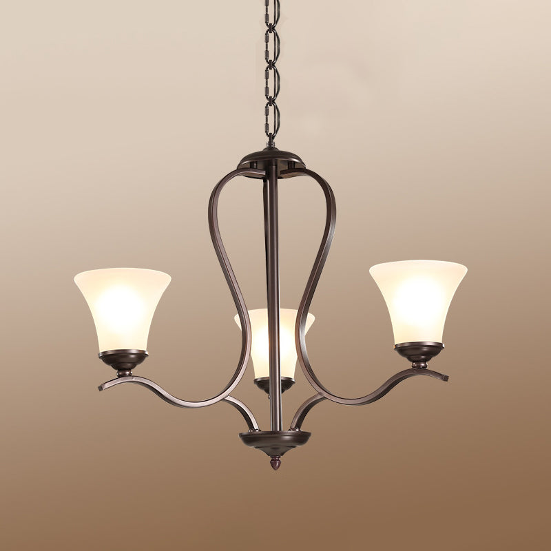 Black Flared Chandelier Pendant Lighting Vintage Opal Glass 3/6/8 Lights Bedroom Hanging Ceiling Lamp