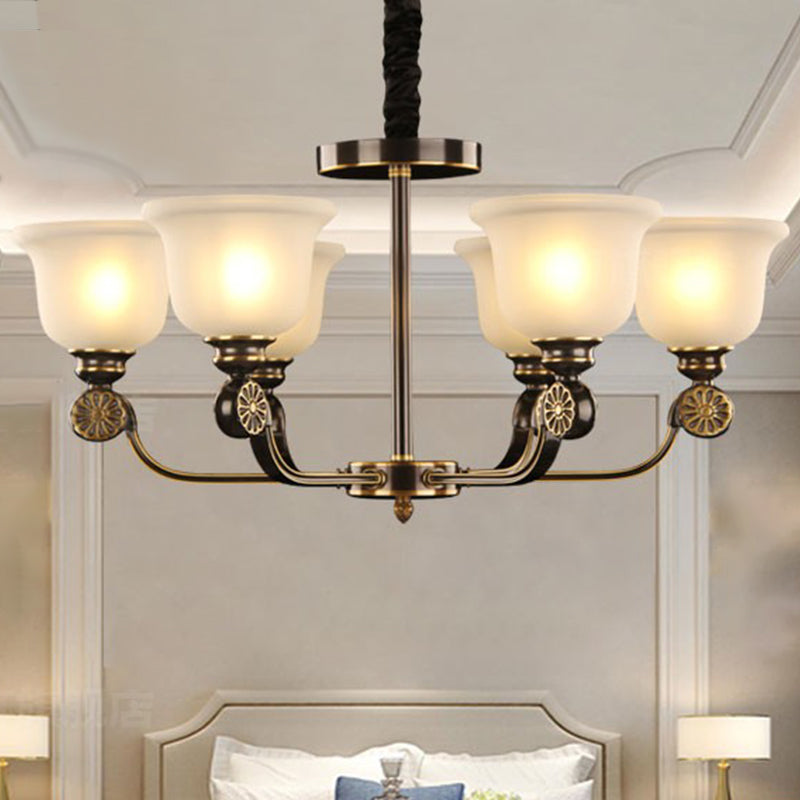 Black and Gold 6 Bulbes Plafond Chandelier Traditionalisme Verre Sable Bloche suspendue suspendue