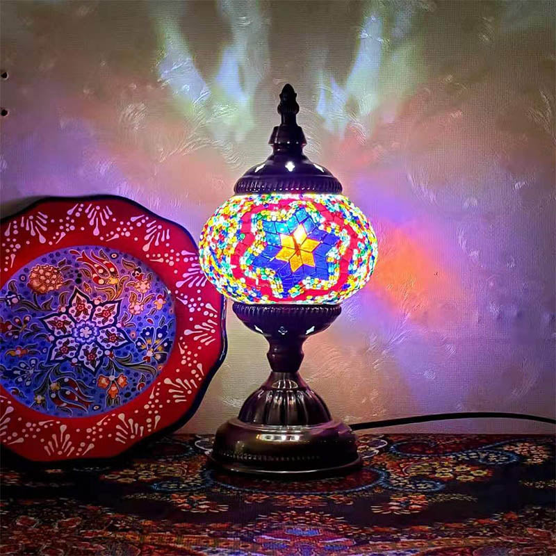 1-Light Global Table Lamp Traditional Mosaic Glass Night Light for Living Room